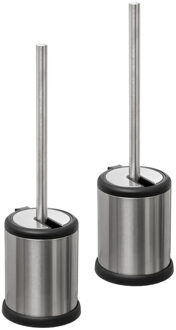 5five 2x stuks WC-/toiletborstel met houder rond RVS met klep deksel 39 cm