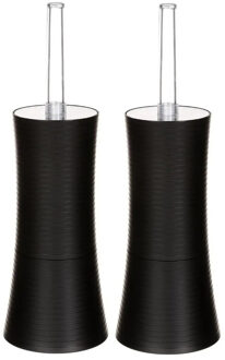 5five 2x stuks WC-/toiletborstel met houder rond zwart kunststof 38 cm