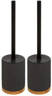 5five 2x stuks WC-/toiletborstel met houder rond zwart polyresin/steen 40 cm