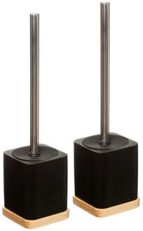 5five 2x stuks WC-/toiletborstel met houder vierkant zwart polyresin 35,5 cm