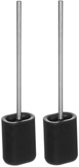 5five 2x stuks WC-/toiletborstels met houder plat zwart polypropyleen 53 cm