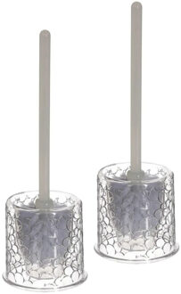 5five 2x stuks WC-/toiletborstels met houder transparant met kiezel patroon kunststof 37 cm