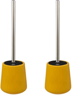 5five 2x Stuks WC-/toiletborstels met houder - zandsteen - mosterd geel - rond