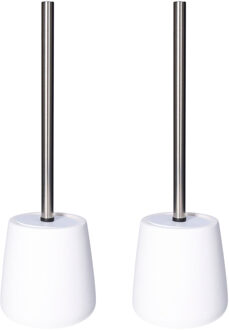 5five 2x Stuks WC-/toiletborstels met houder - zandsteen - wit - rond