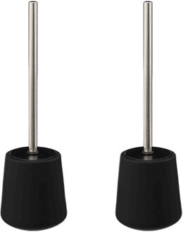 5five 2x Stuks WC-/toiletborstels met houder - zandsteen - zwart - rond
