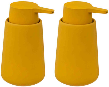 5five 2x Stuks Zeeppompjes/zeepdispensers van keramiek - mosterd geel - 250 ml - Zeeppompjes