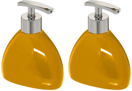 5five 2x Stuks Zeeppompjes/zeepdispensers van keramiek - mosterd geel - 300 ml
