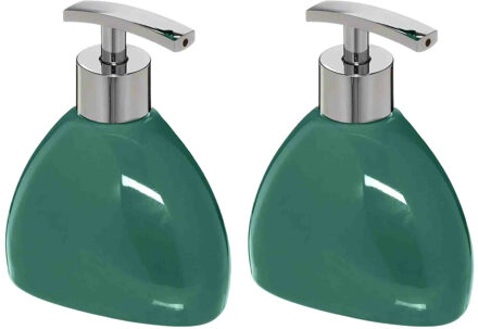 5five 2x Stuks Zeeppompjes/zeepdispensers van keramiek - smaragd groen - 300 ml - Zeeppompjes