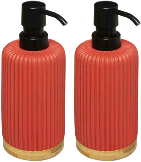 5five 2x Stuks Zeeppompjes/zeepdispensers van kunststeen - rood - 270 ml - Zeeppompjes