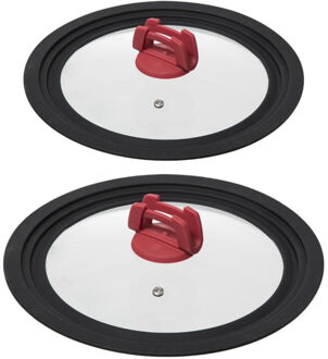 5five 2x Universele glazen pannendeksels met siliconen rand 16/18/20 cm en 22/24/26 cm