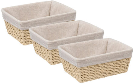 5five 3x - Broodmand Bistro plus - gevlochten papier/stof - creme wit - 25 x 19 x 10 cm