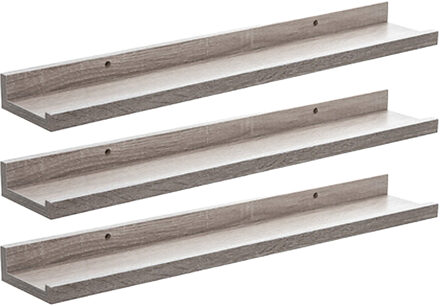 5five 3x foto wandplank fixy - beige - eiken hout look - 58 x 10 x 4 cm