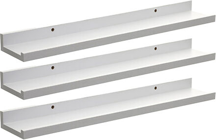 5five 3x foto wandplank fixy - wit - eiken hout look - 58 x 10 x 4 cm