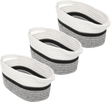5five 3x Stuks decoratie opbergmand met hengsels 7 liter grijs/zwart/wit 31 x 15 x 15 cm van polyester