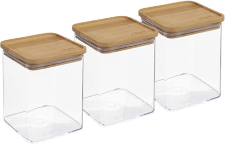 5five 3x stuks - Keuken opslag voorraadpot - Berlino - kunststof/bamboe - 1000 ml - voedsel