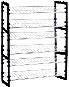 5five 3x Stuks schoenenrek/schoenenkast stapelbaar zilver/zwart 50 x 19 x 67 cm van metaal/kunststof