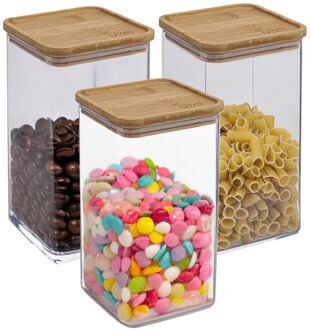 5five 3x stuks voedsel bewaren keuken voorraadpot - kunststof/bamboe - 1500 ml