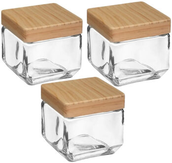 5five 3x stuks voorraadbussen/voorraadpotten 0,85L glas met houten deksel - Voorraadpot Transparant