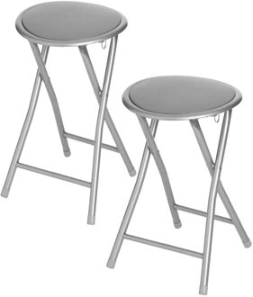 5five 4x stuks bijzet krukje/stoel - Opvouwbaar - zilver/grijs - 46 cm
