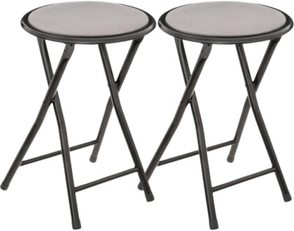 5five 4x stuks bijzet krukje/stoel - Opvouwbaar - zwart/grijs - 46 cm