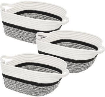 5five 4x Stuks decoratie opbergmand met hengsels 14 liter grijs/zwart/wit 31 x 31 x 15 cm van polyester