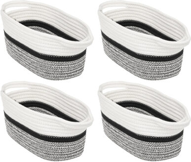 5five 4x Stuks decoratie opbergmand met hengsels 7 liter grijs/zwart/wit 31 x 15 x 15 cm van polyester