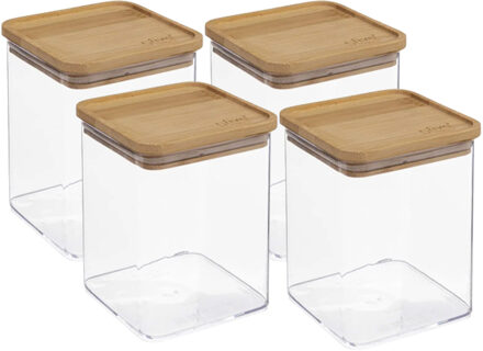 5five 4x stuks voedsel bewaren keuken voorraadpot - kunststof/bamboe - 1000 ml