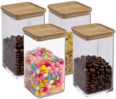 5five 4x stuks voedsel bewaren keuken voorraadpot - kunststof/bamboe - 1500 ml