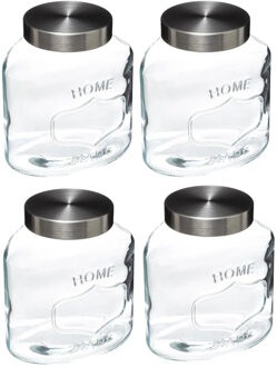 5five 4x stuks voorraadbussen/voorraadpotten 1L glas met RVS deksel