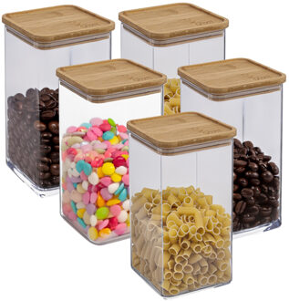 5five 5x stuks - Keuken opslag voorraadpot - Berlino - kunststof/bamboe - 1500 ml - voedsel