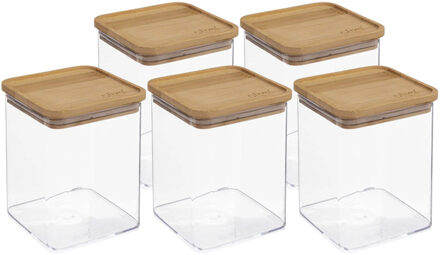 5five 5x stuks voedsel bewaren keuken voorraadpot - kunststof/bamboe - 1000 ml