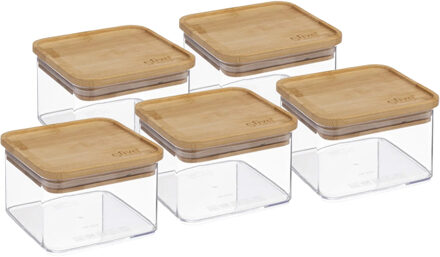 5five 5x stuks voedsel bewaren keuken voorraadpot - kunststof/bamboe - 500 ml
