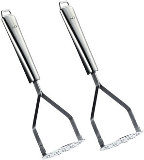 5five Aardappelstamper/pureestamper - 2x - zilver rvs metaal - keuken gerei - 27 cm