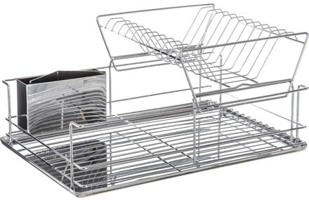 5Five Afdruiprek / afwasrek - 2 laags - met lekbak en bestekbak - zilver - 47 x 32 cm - van RVS