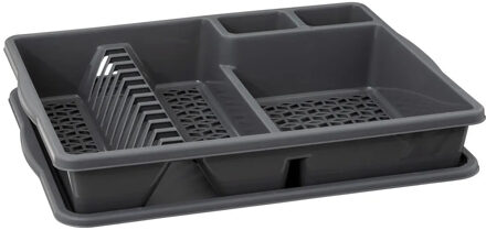 5five Afdruiprek/afwasrek met lekbak - donkergrijs - 38 x 48 x 9 cm - van kunststof - Afwassen