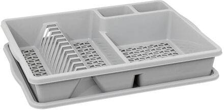 5five Afdruiprek/afwasrek met lekbak - lichtgrijs - 38 x 48 x 9 cm - van kunststof - Afwassen