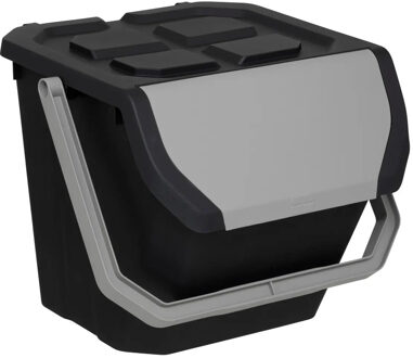 5five Afvalbak/vuilnisbak met klepdeksel - kunststof - zwart - 24 liter - oppak hengsel - sorteerbak