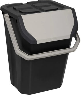 5five Afvalbak/vuilnisbak met klepdeksel - kunststof - zwart - 37 liter - oppak hengsel - sorteerbak