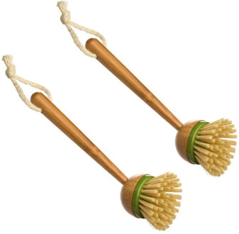 5five Afwasborstel met ronde kop - 2x - 22 cm - van bamboe hout - Afwassen - Schoonmaken