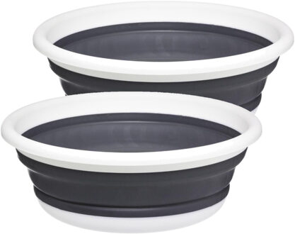 5five Afwasteil/afwasbak opvouwbaar - 2x - wit/grijs - rond - 37,5 x 14 cm - 8 liter - kunststof