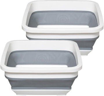5five Afwasteil/afwasbak opvouwbaar - 2x - wit/grijs - vierkant - 32 x 15 cm - 8 liter - kunststof