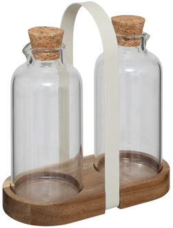 5five Azijn/Olie flessen tafelset?- glas/bamboe - transparant - olijfolieflessen