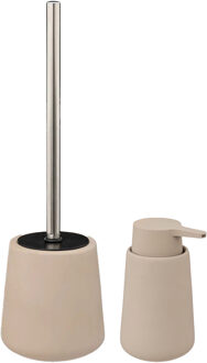 5five Badkamer accessoires set - beige - zeeppompje en wc-borstel