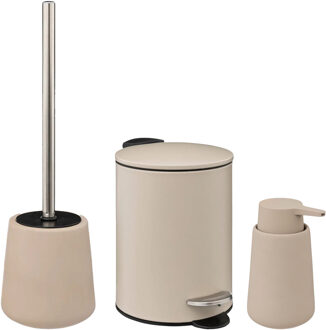 5five Badkamer accessoires set - beige - zeeppompje/pedaalemmer/wc-borstel - Badkameraccessoireset