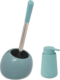 5five Badkamer accessoires set - ijsblauw - zeeppompje en wc-borstel