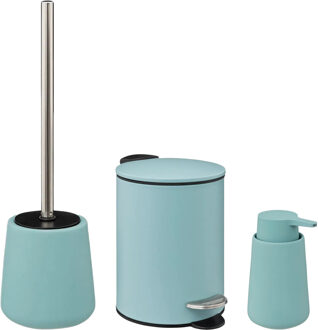 5five Badkamer accessoires set - ijsblauw - zeeppompje/pedaalemmer/wc-borstel