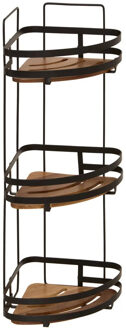 5five Badkamer douche rekje organizer - zwart metaal/acacia hout -staand - 22 x 22 x 55 cm