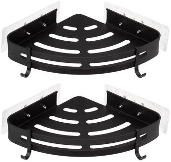5five Badkamer organizer - 2x - zwart - metaal - zeep bakje met haakjes - 23 x 23 cm - hoek rekje