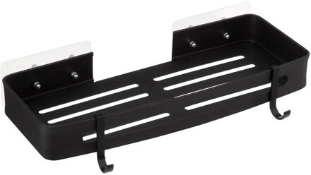 5five Badkamer organizer - zwart - metaal - zeep bakje met haakjes - 32 x 13 cm - douche rekje