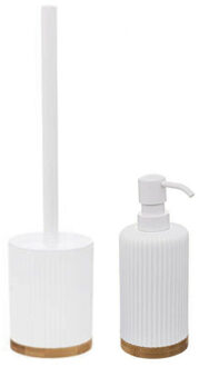 5five Badkamer set - Toiletborstel houder - wit - 40 cm - met zeeppompje van 270 ml - polyresin